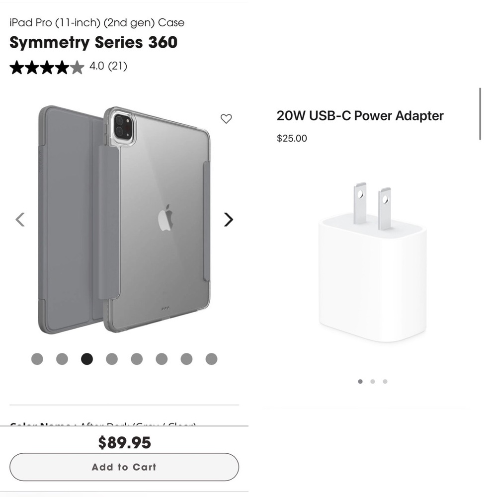Otter box: IPad Pro 2nd gen 11” + 20w USB-C Power adapter